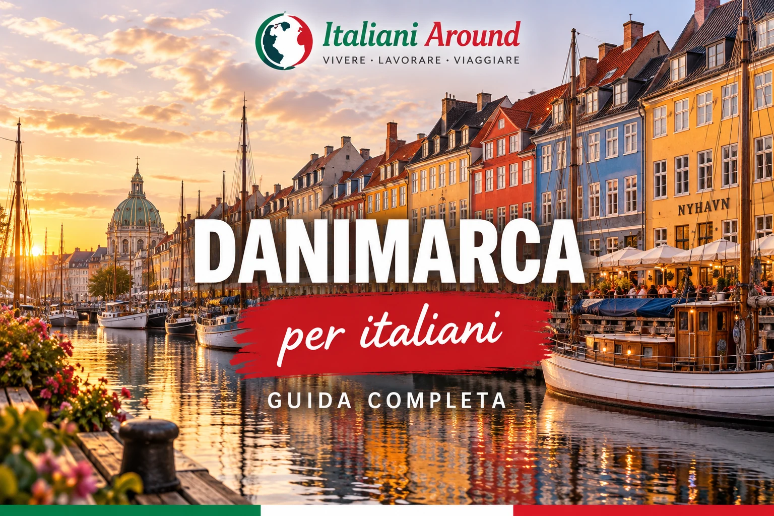 Danimarca per italiani: copertina illustrativa con il canale di Nyhavn a Copenaghen